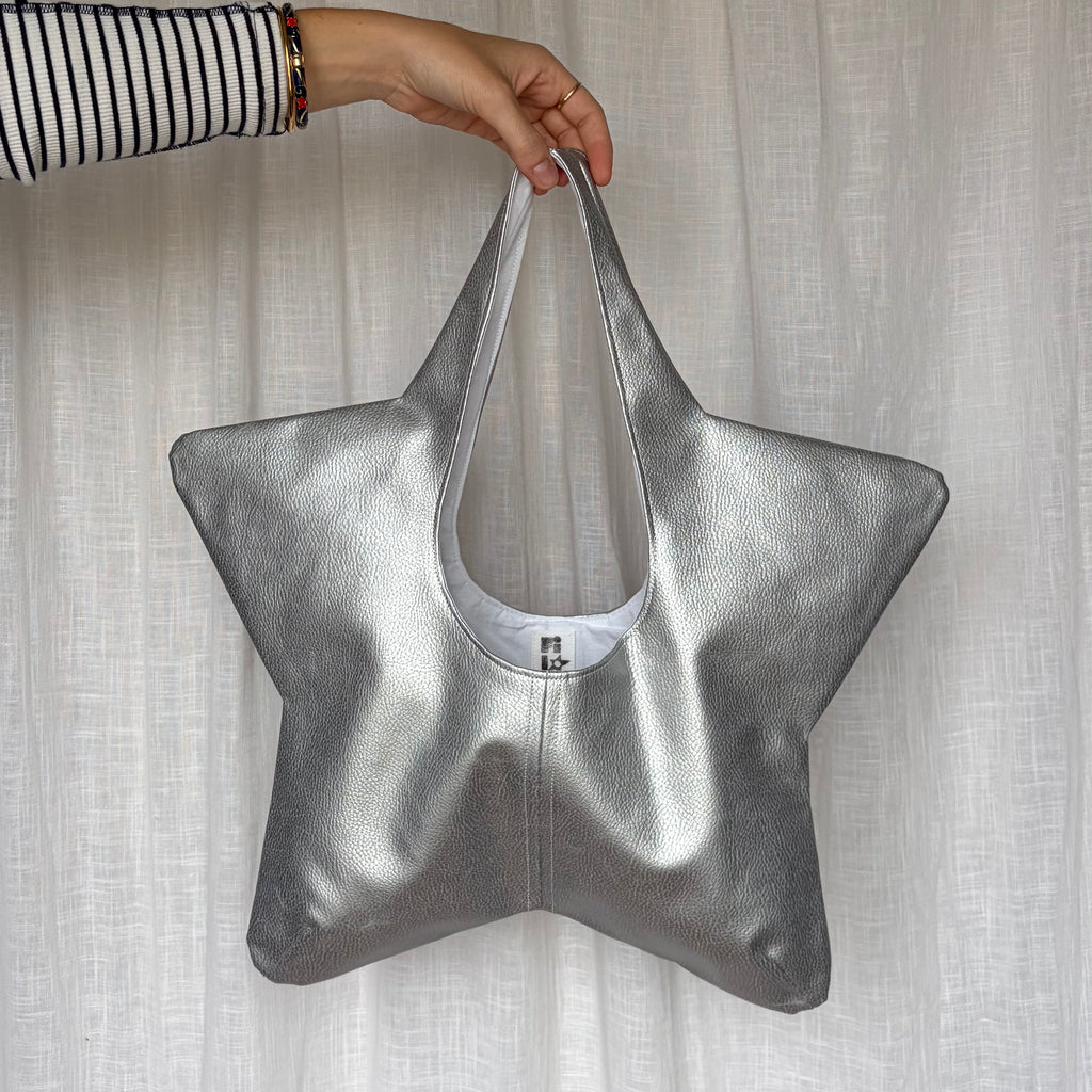 sac de star - similicuir argent et blanc