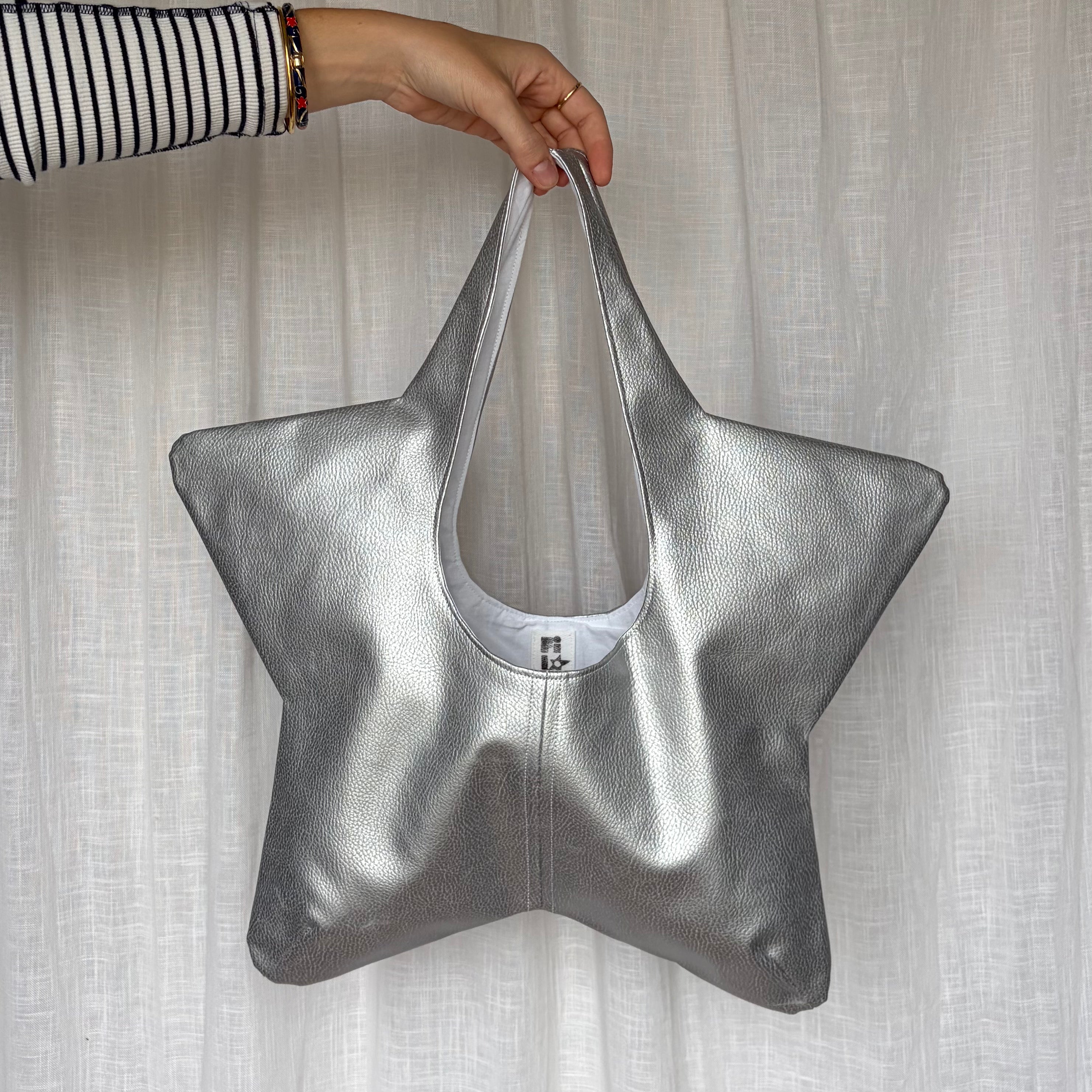 sac de star - similicuir argent et blanc